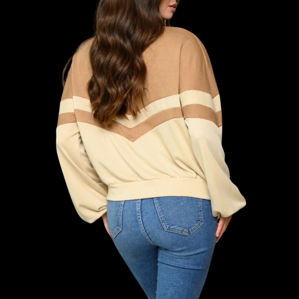 New WOMEN'S COLORBLOCK LONG SLEEVE CHEVRON  SWEATER - Picture 2 of 3